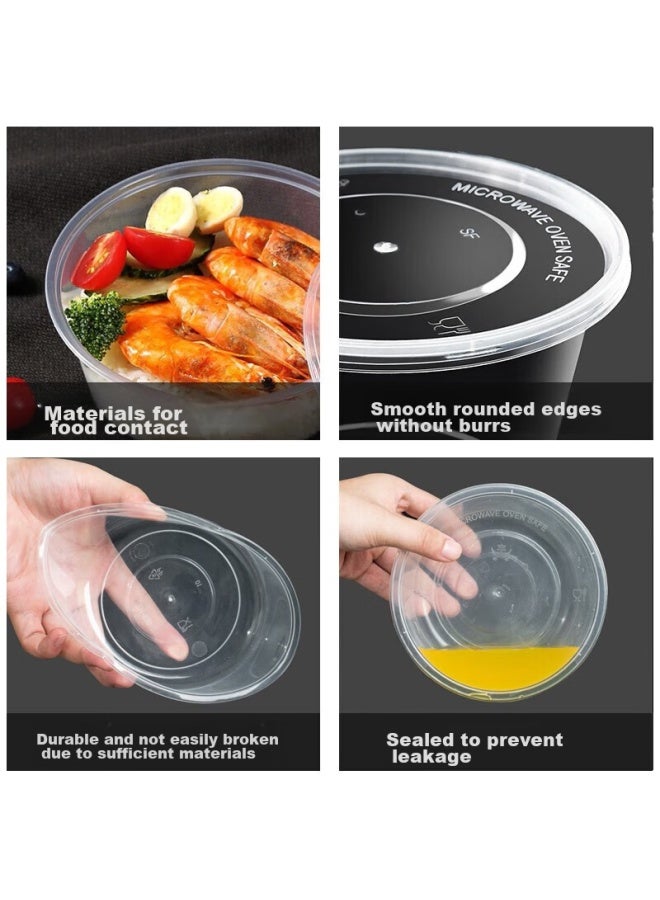 Yata Wutian Disposable Food Containers, Takeout Boxes, Plastic Round Containers With Lids, 1000 Model, 50 Sets, Takeout Soup Bowls - Image 2