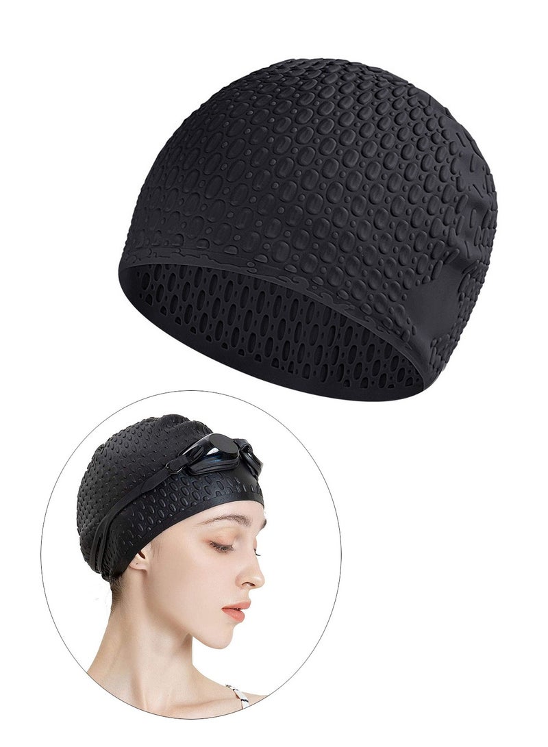 Silicone Swim Cap Non-Slip Large Swimming Caps for Long Hair Unisex Bathing Cap (Black) - Image 1