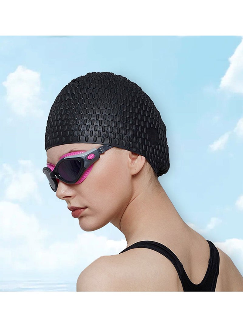 Silicone Swim Cap Non-Slip Large Swimming Caps for Long Hair Unisex Bathing Cap (Black) - Image 3