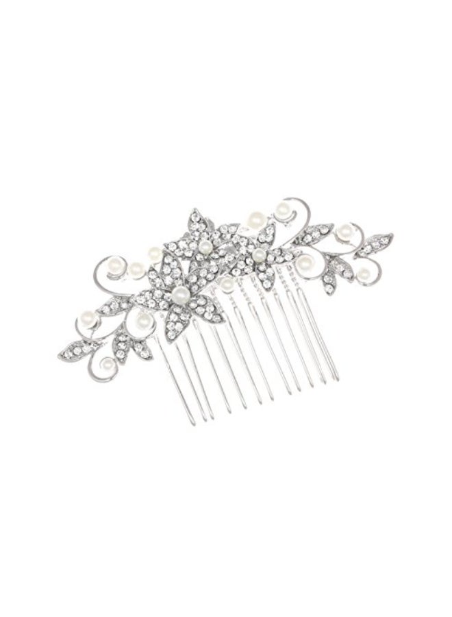 SAMKY Bridal Bridesmaid Flower Girl Pearl Rhinestones Prom Wedding Tiara Comb T1046 - Image 1