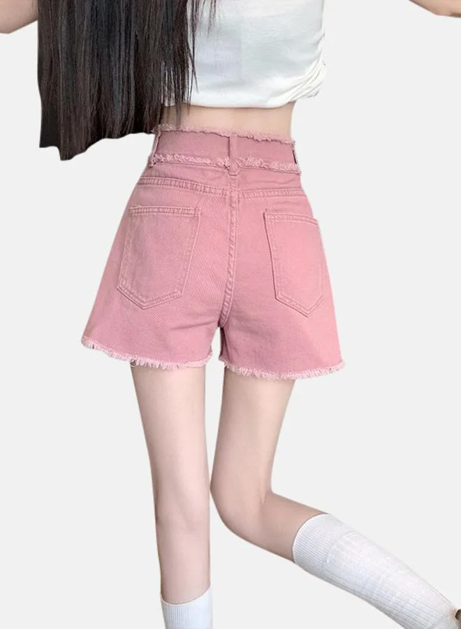 يونيكي Pink High-Rise Denim Shorts
