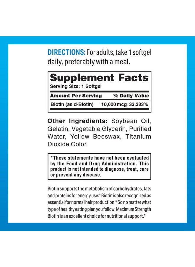 VITAMIN WORLD Vitamin World Ultra Mega Biotin 10,000 mcg. 50 Softgels, Vitamin B, Supports Healthy Hair, Skin and Nails, Rapid-release, Gluten Free  - Image 2