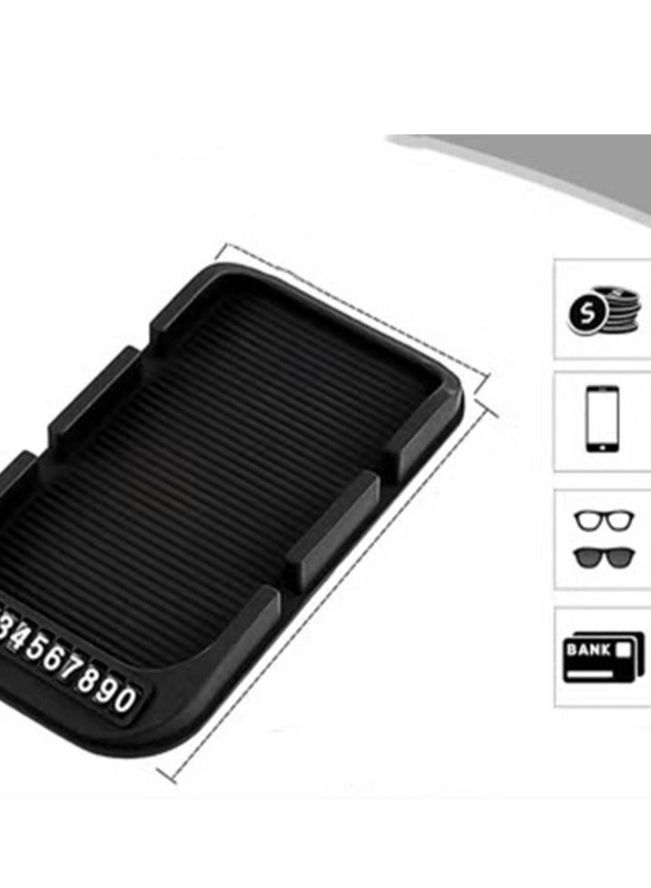 Generic Car Dashboard Cell Phone Holder, Anti-Slip Pad Double-Groove with Number Plate Auto Silicon Tray  - Image 3