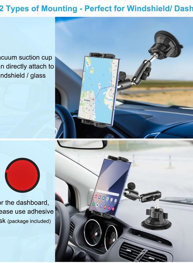 Dosvsi Z Fold Car Holder, [Super Suction Cup] Dashboard Windshield Mount for Foldable Phone, 360° Metal Arm Truck Tablet Phone Stand for Galaxy Z Fold 7 6 5 4 3 2, Pixel Fold, 4-13" iPad, Tab, iPhone - Image 3