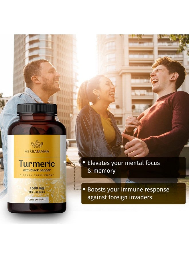 HERBAMAMA Turmeric Curcumin With Black Pepper 1500Mg Vegan Nongmo 250 Capsules - Image 3