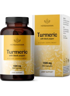 HERBAMAMA Turmeric Curcumin With Black Pepper 1500Mg Vegan Nongmo 250 Capsules  - Image 1