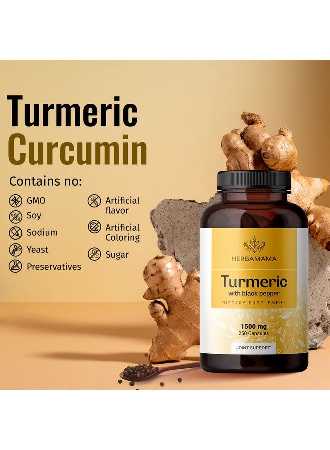 HERBAMAMA Turmeric Curcumin With Black Pepper 1500Mg Vegan Nongmo 250 Capsules - Image 5