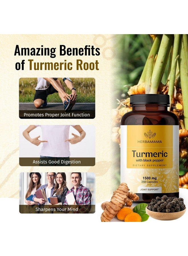 HERBAMAMA Turmeric Curcumin With Black Pepper 1500Mg Vegan Nongmo 250 Capsules - Image 4