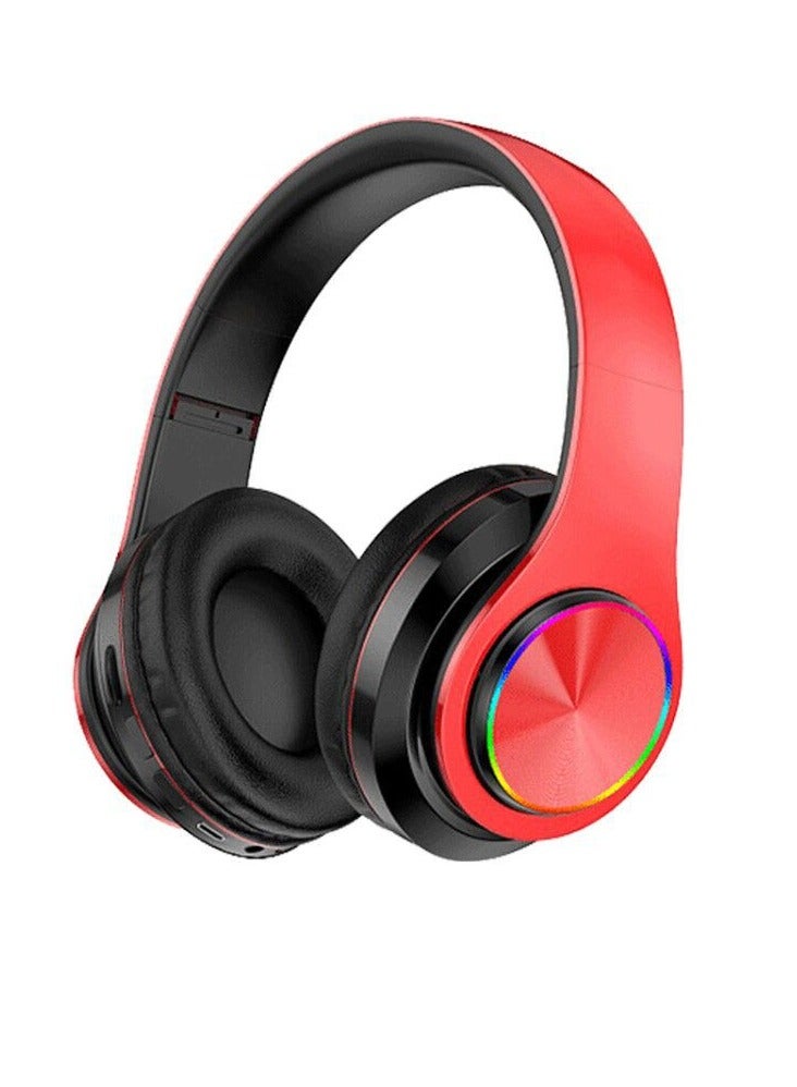 Head-mounted Noise Canceling Bluetooth Headphones Wireless Headphones Heavy Bass Comfortable Luminous Earplugs (Red)  - Image 1