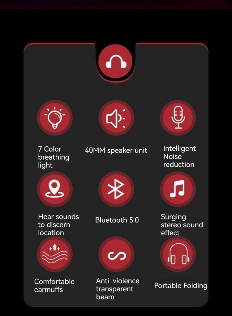 Head-mounted Noise Canceling Bluetooth Headphones Wireless Headphones Heavy Bass Comfortable Luminous Earplugs (Red)  - Image 3