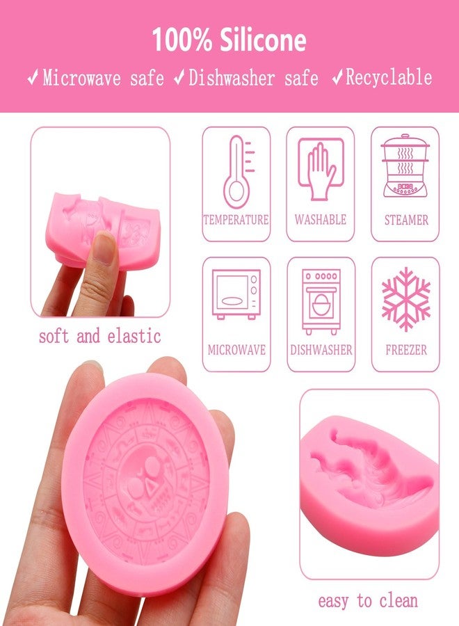 Xcake Lcook Pirate Theme Silicone Molds Set, 4 Pieces, Skull Bones Ship Flag Design for Cake Decoration, Pink - Image 3