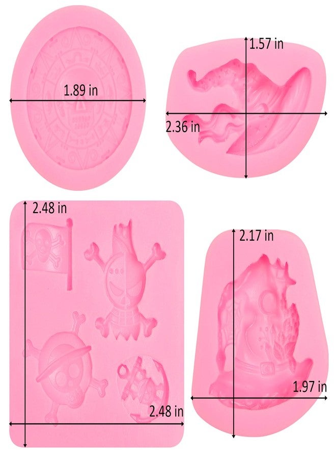 Xcake Lcook Pirate Theme Silicone Molds Set, 4 Pieces, Skull Bones Ship Flag Design for Cake Decoration, Pink - Image 2