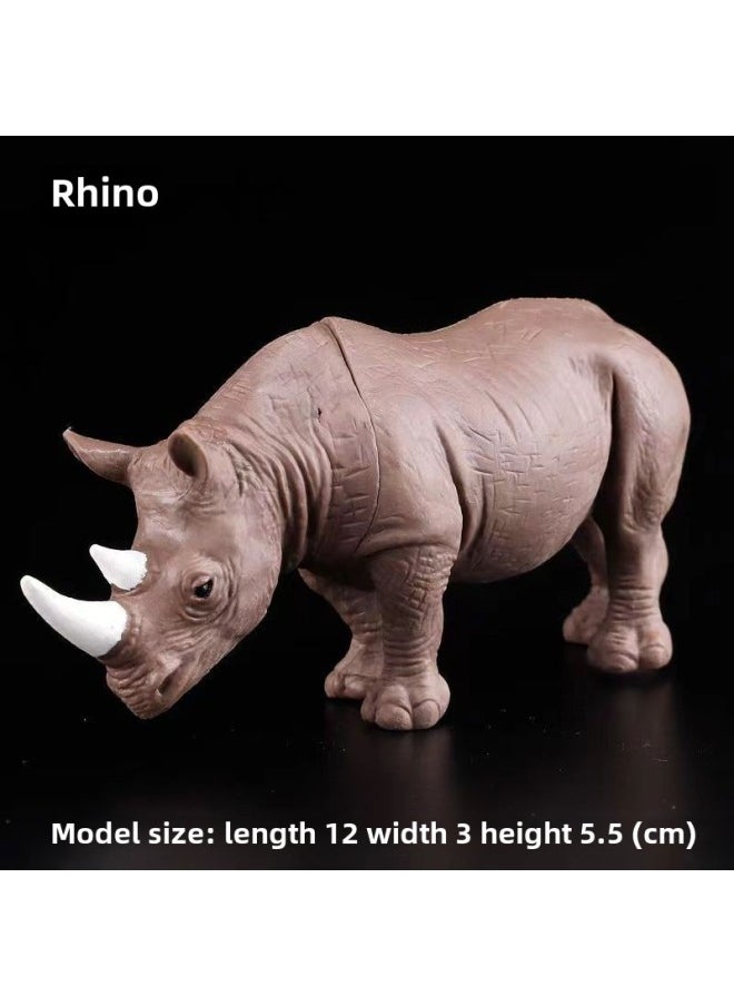 Simulation Animals Wild Elephant Children's Toys Lion Tiger Educational Toys Stall Gifts-Color:Rhino  - Image 1