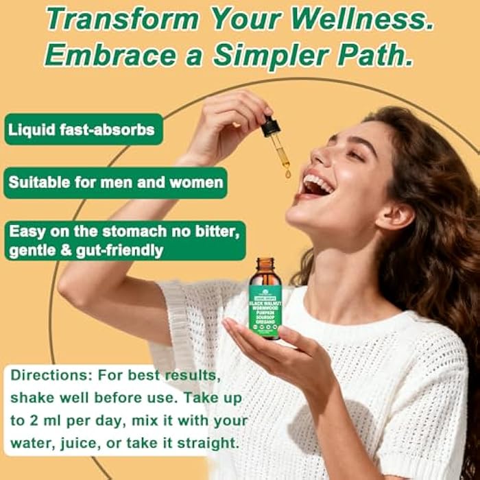 WellVeraVida Liposomal Wormwood Black Walnut Clove Cleanse for Humans Drops, Organic 9-in-1 Herbal Extract Hull Supplement Plus Oregano, Soursop & Pumpkin Seed for Gut Detox & Digestive Health丨Vegan,30 Days Supply - Image 5