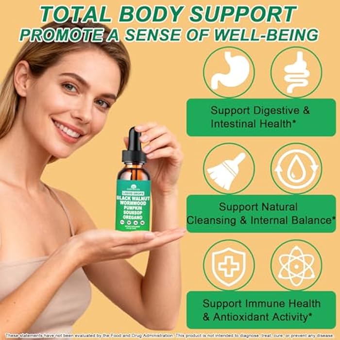 WellVeraVida Liposomal Wormwood Black Walnut Clove Cleanse for Humans Drops, Organic 9-in-1 Herbal Extract Hull Supplement Plus Oregano, Soursop & Pumpkin Seed for Gut Detox & Digestive Health丨Vegan,30 Days Supply - Image 4