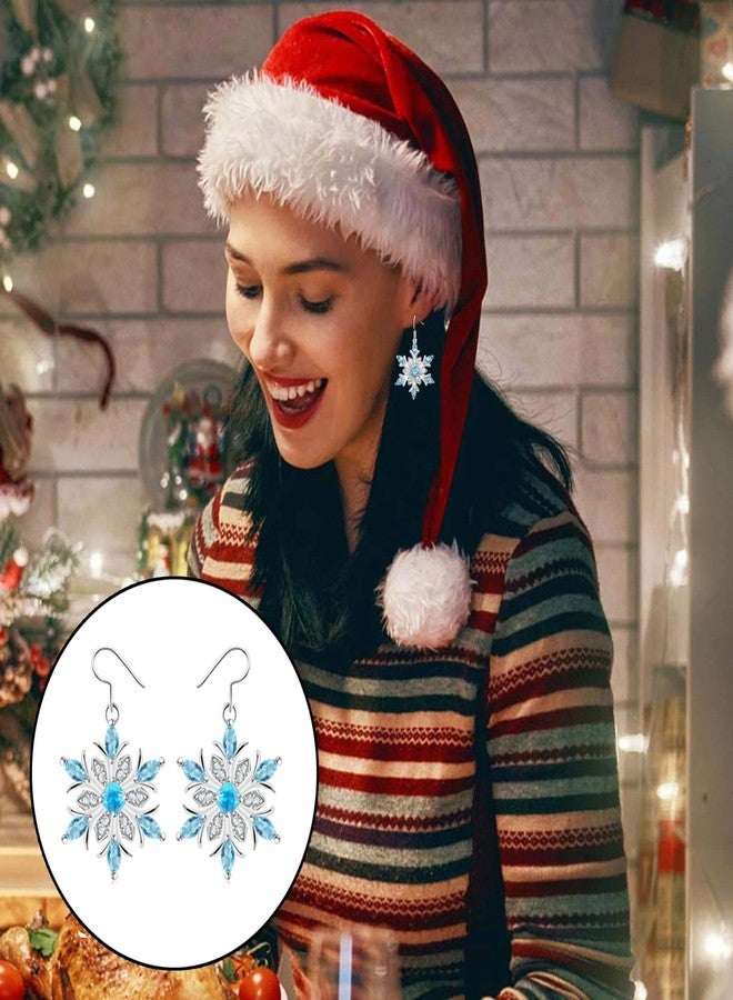 WLLAY Romantic Silver Blue Rhinestone Snowflake Necklace Earring and Rings Set for Women Snowflake Pendant Necklace Sunflower Dangle Earring Christmas Gift (A:Blue set) - Image 4