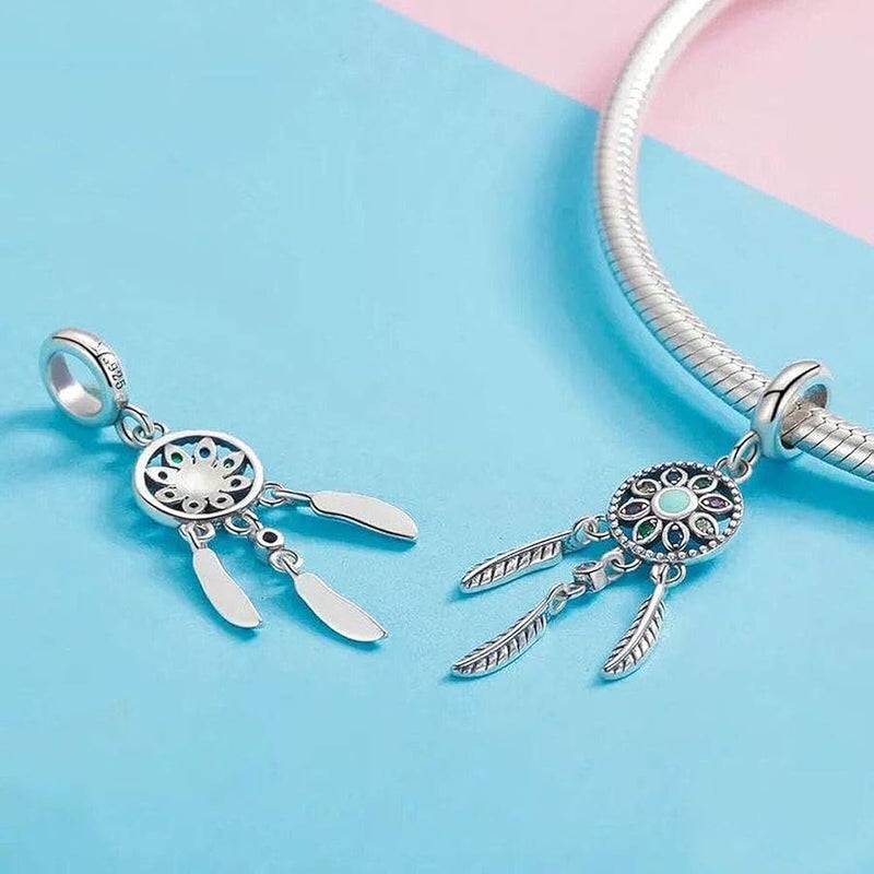 ABAOLA Dream Catcher Dangle 925 Sterling Silver Charm Feather Beads for Fashion Charms Bracelet & Necklace, metal, - Image 2