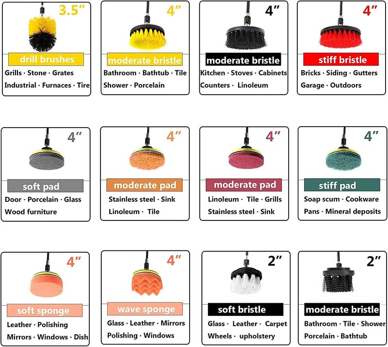 Cestbella Drill Brush Attachments Set 22 Pack, Scrub Pads & Sponge, Power Scrubber Brush with Extend Long Attachment All Purpose Cleaning Kit for Grout Tiles Sinks Bathtub, Bathroom Kitchen & Auto - Image 5