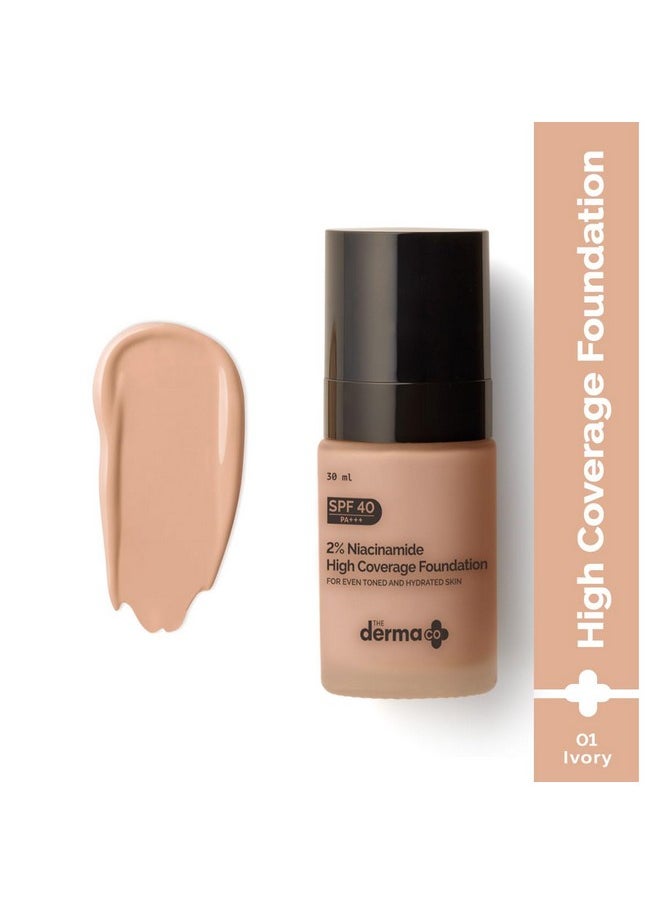 THE derma Co - 2% Niacinamide Medium Coverage Matte Liquid Foundation For All Skin Types With 1% Hyaluronic Acid & Spf 40 Pa+++ For 12 Hour Long Stay & Oil Control - 01 Ivory, Pack Of 1 - Image 1