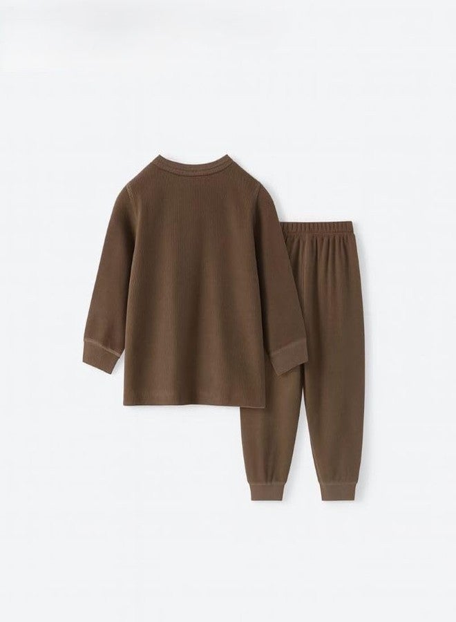 ocvito Kids Boys olive green Stylish Shirt & Pant Clothing Set, Solid Casual Outfit with Front Button Shirt & Elastic Waist Pants, Comfortable Party & Dress for Kids. (choco brown, 5-6) - Image 2