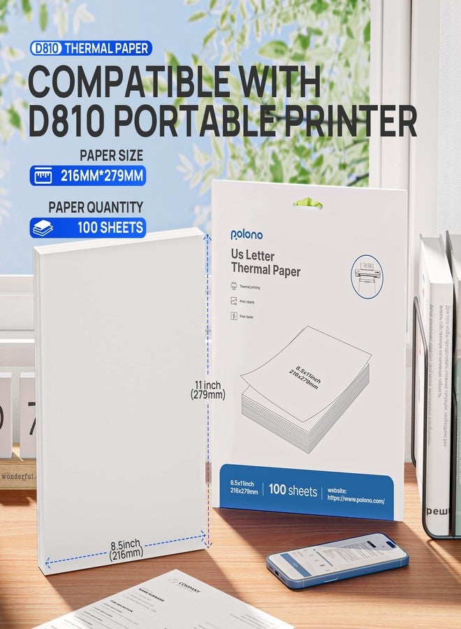 POLONO D810 Thermal Printer Paper 8.5 x 11 Inch, Advanced Thermal Printing, US Letter Size Thermal Paper Compatible with D810, Size 8.5" x 11", 100 Sheets - Image 2