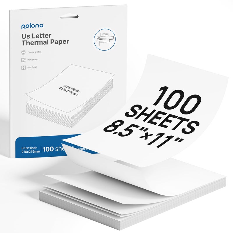POLONO D810 Thermal Printer Paper 8.5 x 11 Inch, Advanced Thermal Printing, US Letter Size Thermal Paper Compatible with D810, Size 8.5" x 11", 100 Sheets - Image 1