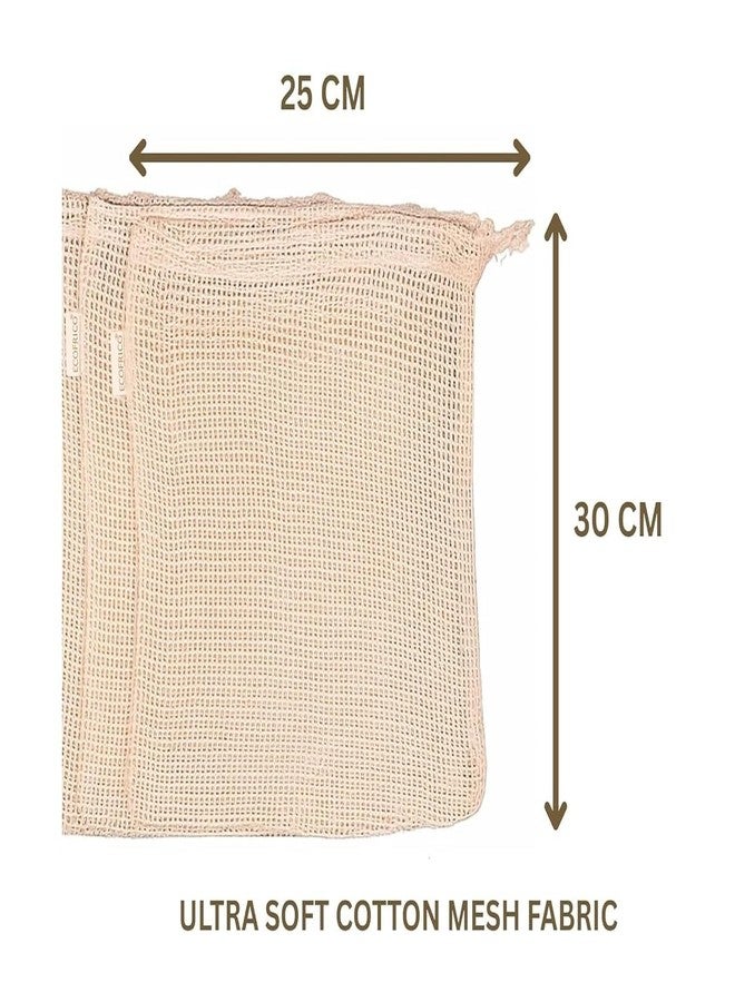 STOCKZONE 100% Cotton Mesh Net Vegetable Fruit Fridge Bag | Eco-friendly Natural White Washable Reusable Drawstring Zip Bags For Food Storage | Multipurpose Kitchen Organizer Grocery Bags (Pack of 5) - Image 5