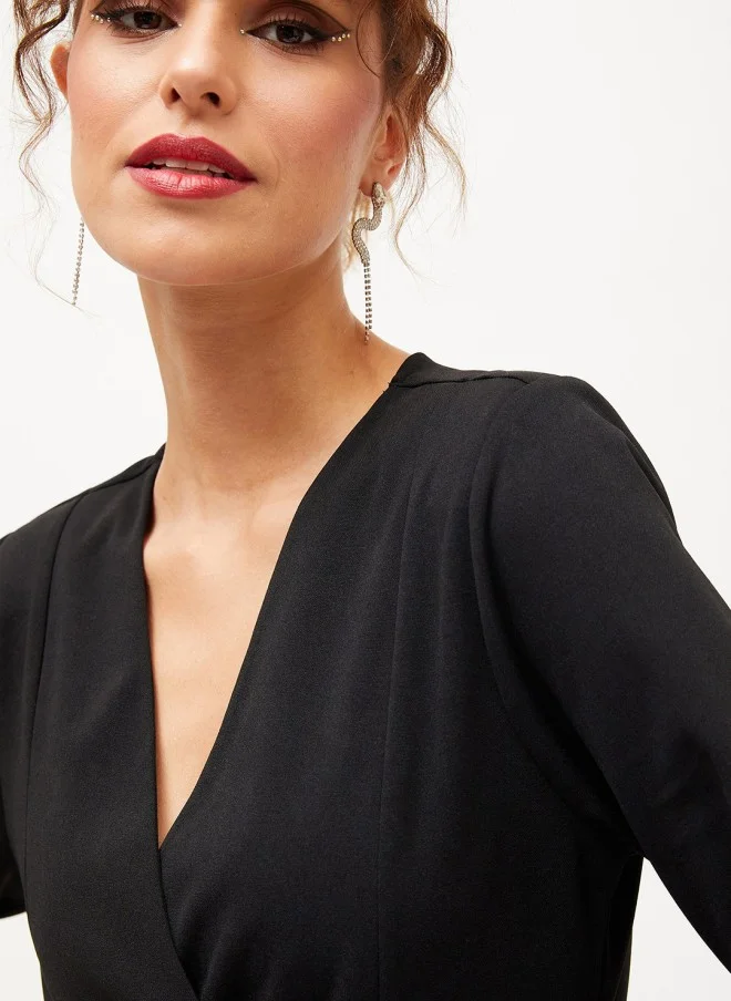 SASSAFRAS Black V-Neck A-Line Mini Dress for Women