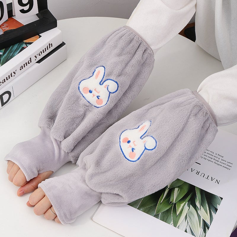 Warm Sleeve-Length Gloves Two-In-One Adult And Childrens Cartoon Design Fall/Winter Warm And Dirt-Resistant Integrated Handwarm Rabbit Gray