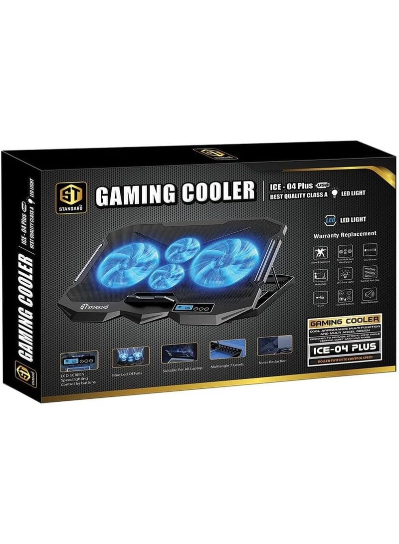 Standard ICE-04 Plus Gaming Cooling Pad – 4 fans with LED – Custom Gaming Design – LCD Display & Quick Control – Black | HighEnd - Image 4