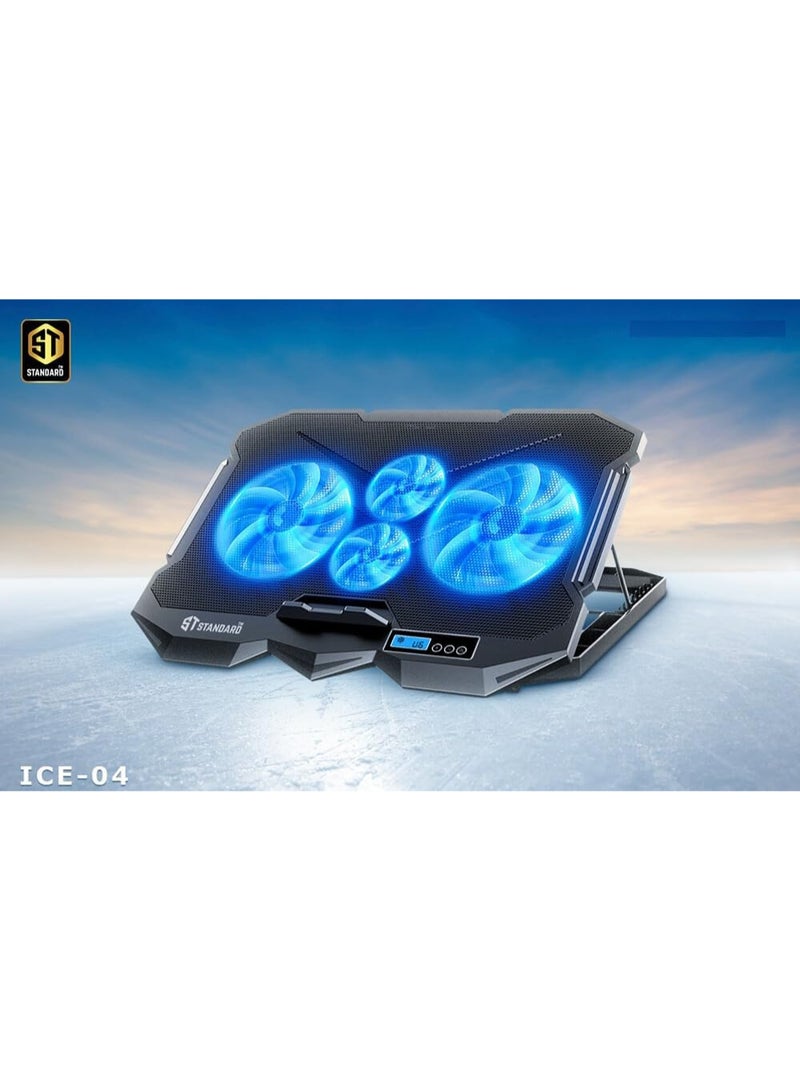 Standard ICE-04 Plus Gaming Cooling Pad – 4 fans with LED – Custom Gaming Design – LCD Display & Quick Control – Black | HighEnd - Image 5