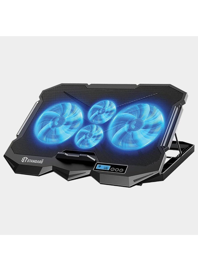 Standard ICE-04 Plus Gaming Cooling Pad – 4 fans with LED – Custom Gaming Design – LCD Display & Quick Control – Black | HighEnd - Image 1