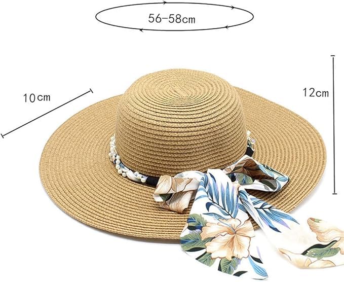 CLOTHERA Summer Brim Floppy Straw Beach Hats for Women (Tan Beige with Floral Ribbon) - Image 5
