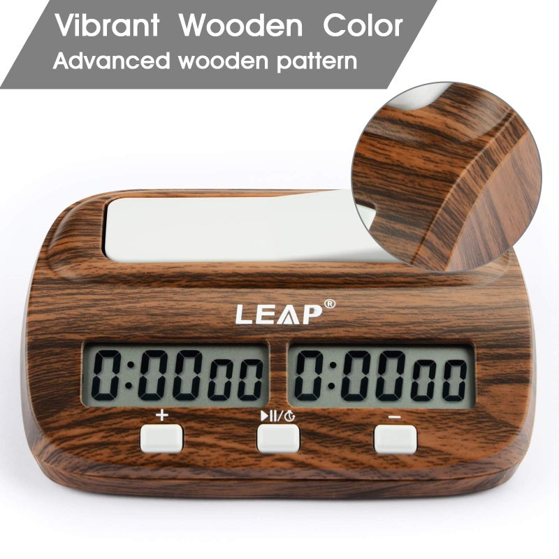 LEAP Chess Clock Digital Chess Timer Professional for Board Games Timer with Alarm Function (Official Store) Wood Appearance - Image 3