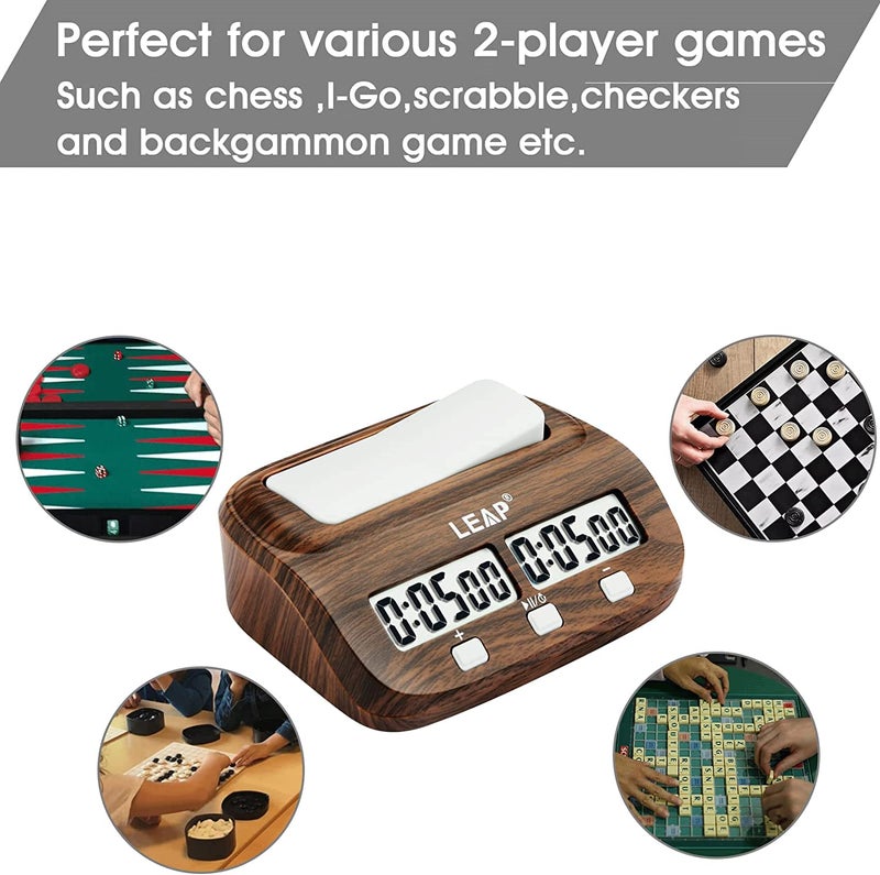 LEAP Chess Clock Digital Chess Timer Professional for Board Games Timer with Alarm Function (Official Store) Wood Appearance - Image 5