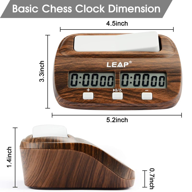 LEAP Chess Clock Digital Chess Timer Professional for Board Games Timer with Alarm Function (Official Store) Wood Appearance - Image 2