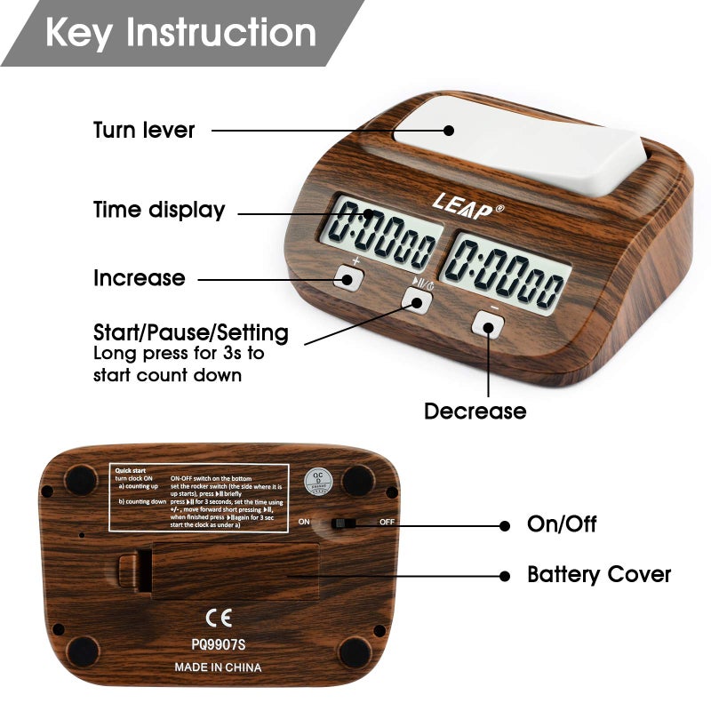 LEAP Chess Clock Digital Chess Timer Professional for Board Games Timer with Alarm Function (Official Store) Wood Appearance - Image 4