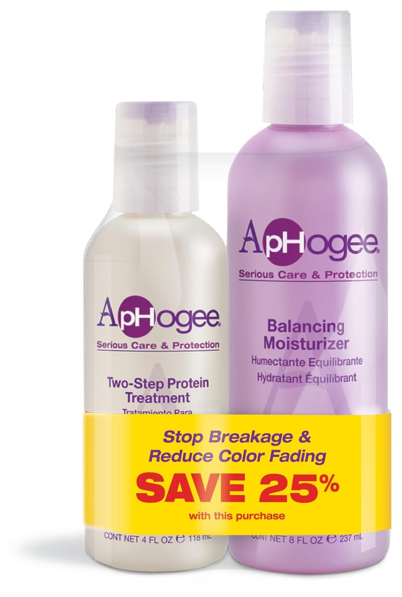 Aphogee Serious Hair Care Double Bundle (Twostep Protein Treatment 4 Fl Oz and Balancing Moisturizer 8 Fl Oz) - Image 1