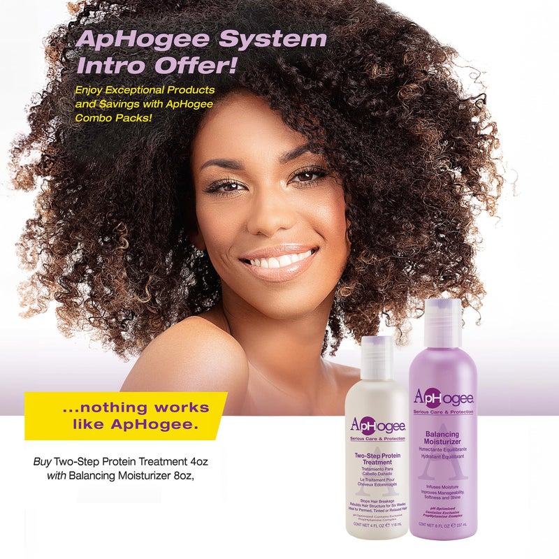 Aphogee Serious Hair Care Double Bundle (Twostep Protein Treatment 4 Fl Oz and Balancing Moisturizer 8 Fl Oz) - Image 2