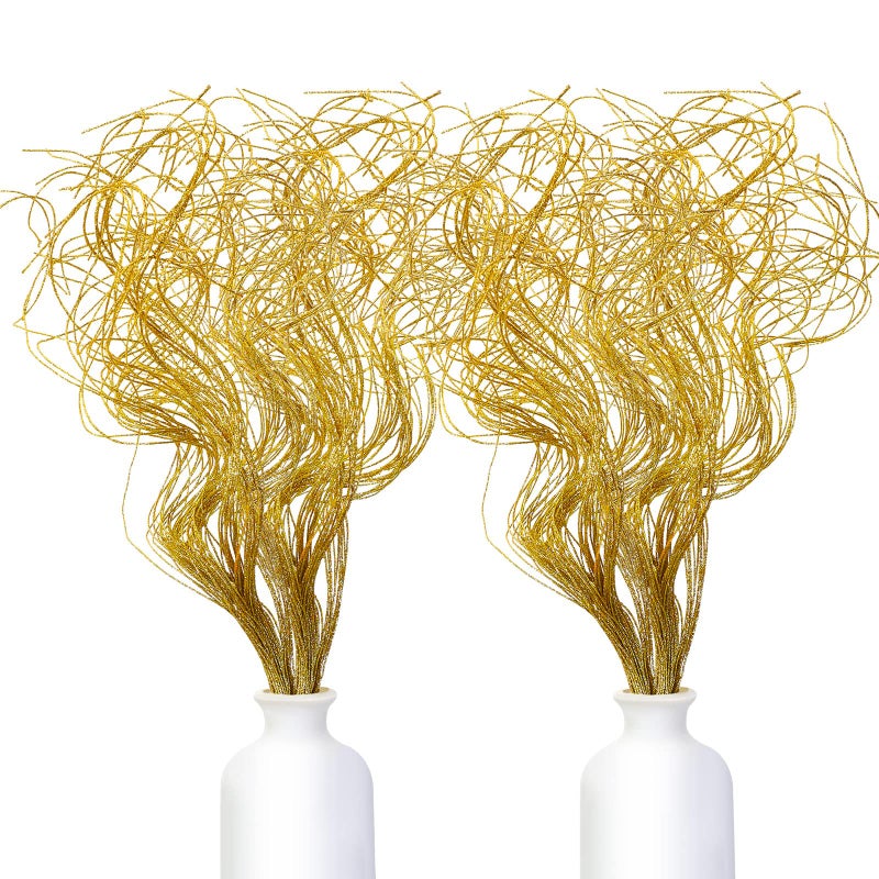 Syhood Glitter Curly Ting Ting Branches Christmas Branches Vase Filler Artificial Curly Twigs for Christmas Tree Garland Wreath Decoration Craft Vases Home Garden Decoration Gold 80 Pieces - Image 2