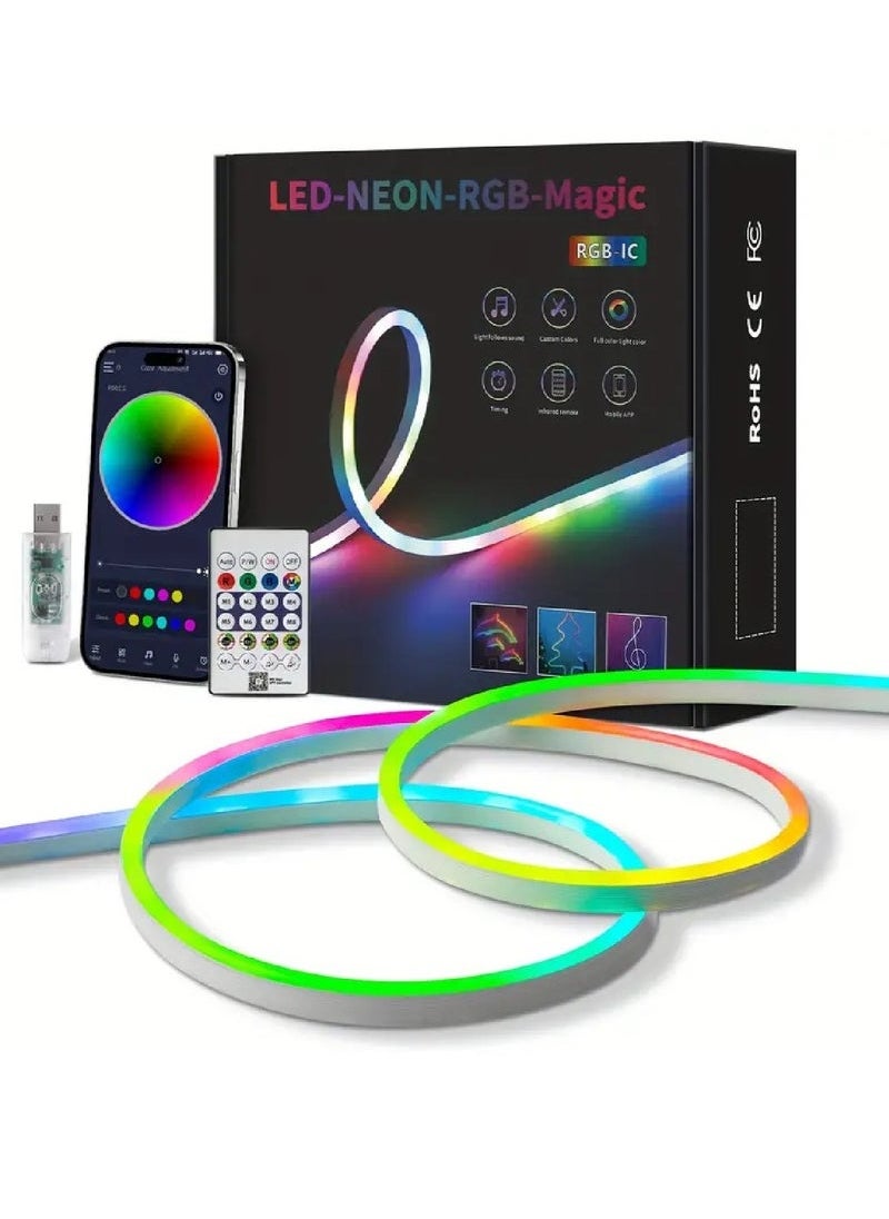 تك دوت ضوء سحري LED نيون RGB بطول 5 أمتار، إضاءة ألعاب ومزامنة موسيقى، شريط إضاءة نيون، تحكم بالتطبيق، إضاءة نيون بتقنية البلوتوث لغرفة الألعاب وغرفة المعيشة وغرفة النوم وديكور الحائط  - Image 5