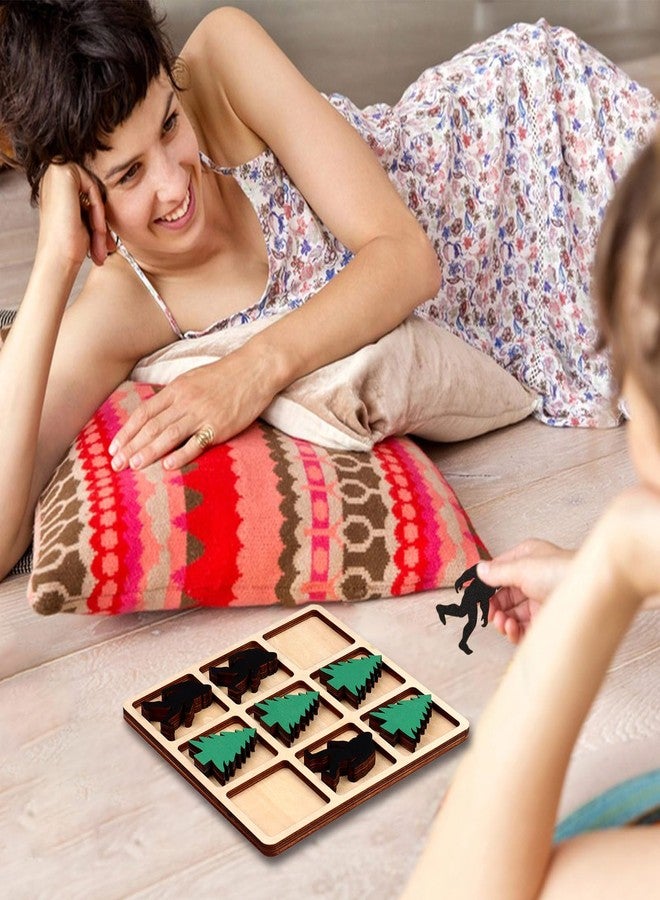 KOYILTD Wooden Tic Tac Toe Game, 10 Wood Pieces with Pine Tree & Bigfoot Motifs, Portable Tabletop Game for Camping, Adult Party Games, Family Game Night,Travel Games (Bigfoot) - Image 2
