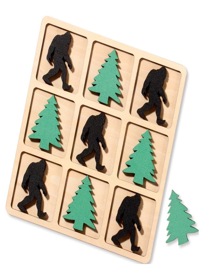 KOYILTD Wooden Tic Tac Toe Game, 10 Wood Pieces with Pine Tree & Bigfoot Motifs, Portable Tabletop Game for Camping, Adult Party Games, Family Game Night,Travel Games (Bigfoot) - Image 1