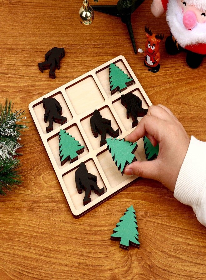 KOYILTD Wooden Tic Tac Toe Game, 10 Wood Pieces with Pine Tree & Bigfoot Motifs, Portable Tabletop Game for Camping, Adult Party Games, Family Game Night,Travel Games (Bigfoot) - Image 5