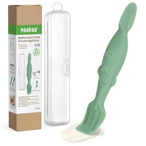 haakaa Baby Diaper Cream Spatula, Mess-free Silicone Diaper Rash Cream Applicator with Carrying Case, Diaper Cream Brush for Baby, Pea Green - Image 1