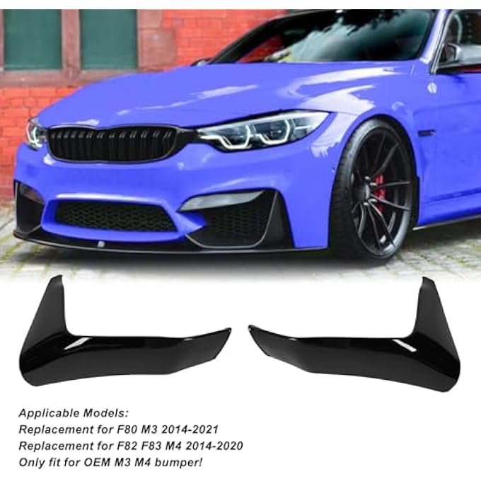 Cryfokt Front Bumper Grille Fog Light Spoiler Stylish Aerodynamics Kit for F80 M3 F82 M4, ABS 4Pcs Improve Sporty Appearance for Car Enthusiasts (Glossy Black) - Image 5