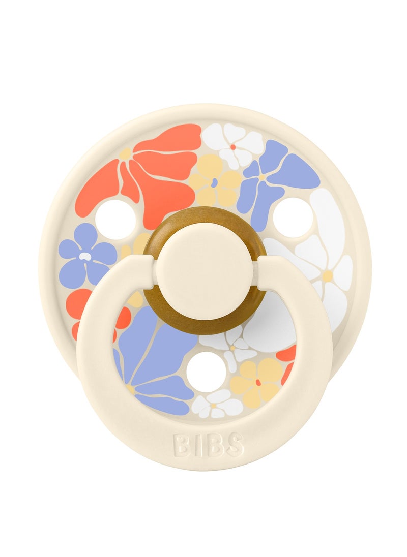 BIBS BIBS Pacifier Studio Colour Flower Child | Round Nipple Baby Pacifier | BPA Free Natural Rubber Latex Soother | Made in Denmark | Size 1 (0-6 months) Ivory - Flow Pack  - Image 1