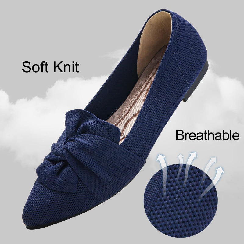 HIULYCENCE Women's Flats Shoes Pointed Toe Ballet Flats with Bow Comfortable Knit Dressy Flats Navy US9 - Image 5