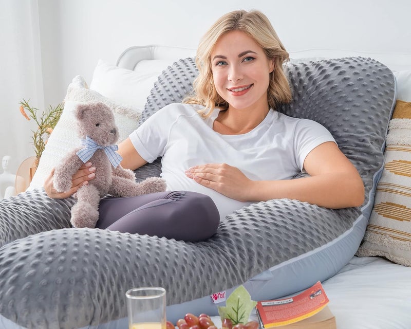 Meiz Pregnancy Pillows, Pregnancy Body Pillow, Pregnancy Pillows for Sleeping, Maternity Pillow for Pregnant Women with Cooling Jersey & Velvet Cover, Grey & Blue - Image 5