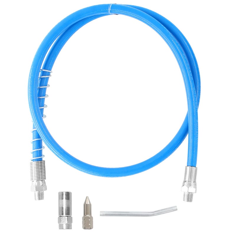 HANTUO 39 Grease Gun Hose 4Pcs Grease Gun Accessories Kit Includes 1pcs 39 Inch Flex Spring Flex Hose 1pcs 6 Angled Tube1pcs Standard Grease Couplers and 1pcs Grease Sharp Type Nozzle 18 NPT